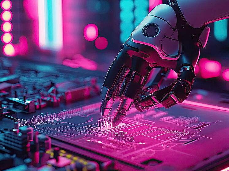 Das Bild zeigt eine Roboterhand, die die Innovation und Zukunftsfähigkeit des deutschen Maschinenbaus symbolisieren soll. Es ist das Schmuckbild für den Startup-Award 2025 auf dem Deutschen Maschinenbau-Gipfel.